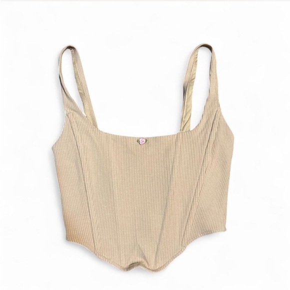 Forever 21 Tops - Forever 21 Tan Corset Top with flower detail #fairycore #cottagecore